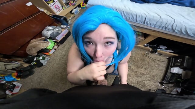 Asian BBW Cosplay Blue Hair BJ