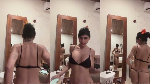 Mia Khalifa Takes Off Her Bra In The Shower And Shows Off Her Tits.