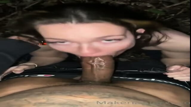 White slut in the forest sucked a black dick