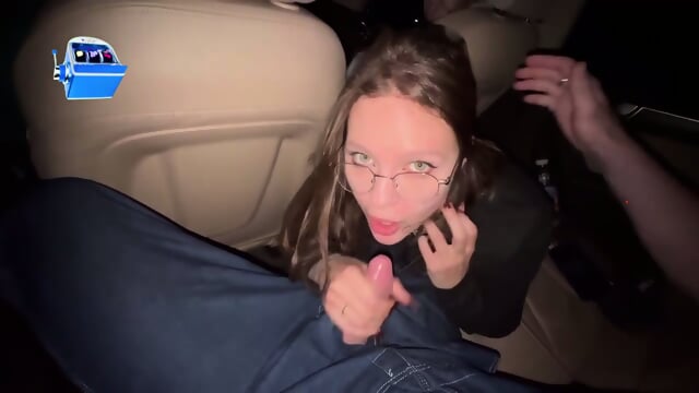 POV oral pleasure cum in gullet during risky roadhead with chums! jizz in gullet