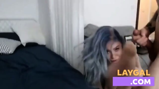 Blue-Haired Cam Girl's Sensual Blowjob Session