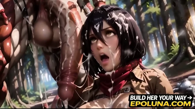 Mikasa Ackerman Hardcore Anal Sex with Titan Eren Yeager Outdoors in the Forest - AI Generation Anal