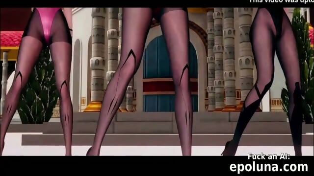 3 sexy slim busty evangelion female characters dance the hottest outdoor strip tease 3d animation