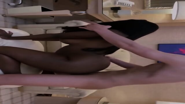 Insane ebony babe enjoys her first white cock