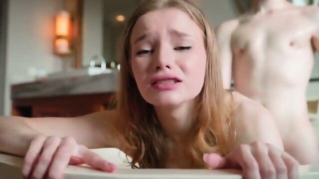 SEXY PETTITE BLONDE RUSSIAN TEEN WITH SMALL TITS  JUMPS INYTO THE BATHTUB AND FUCKS HER STEPBROTHER