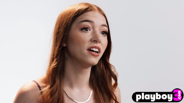 Petite redhead teen pasison masturbation after interview for the Playboy
