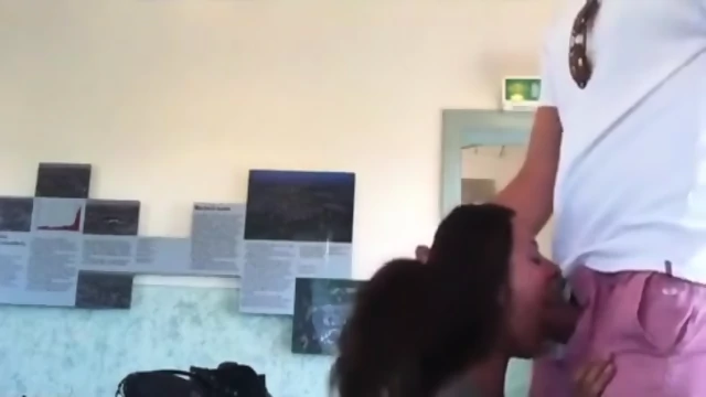 Teacher fucking in classroom while students are outside