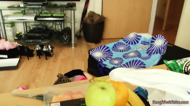 Blonde cutie in mini skirt gets ready before filming