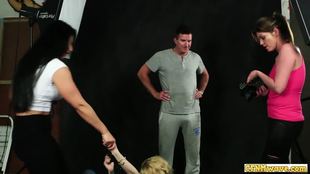 Cock tugging cfnm babes humiliate sub