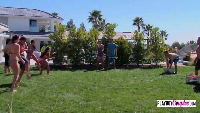 Amateur swinger couple is having a sexy massage session in the Swing House.