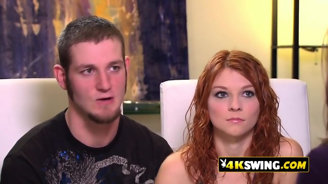 Redhead girl loves fucking new guys in front of her boyfriend to make him horny and get fucked too.