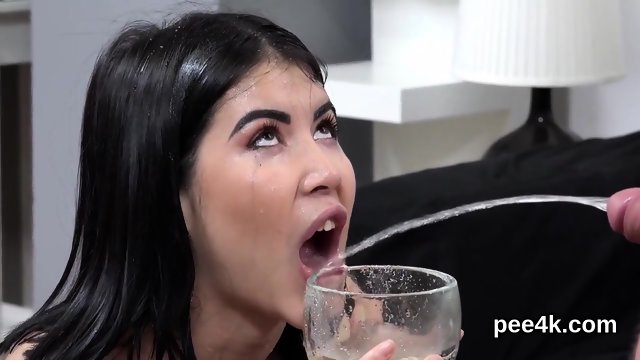 Glamorous beauty gets her soft twat full of warm piss and splashes