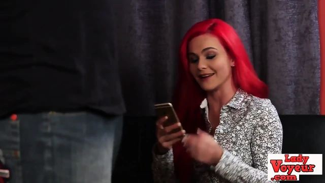 Firey redheaded voyeur babe humiliates dick