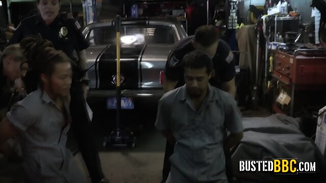 A mechanic dude never imagined fucking two cops at the workshop during a police operation. Join us.