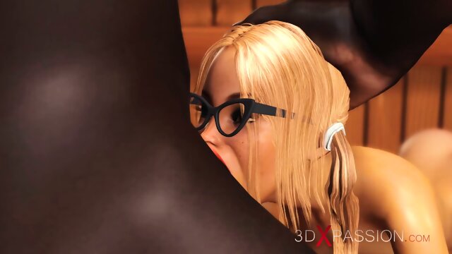 Virgin nerd girl in glasses gets fucked by black basketball player in sauna