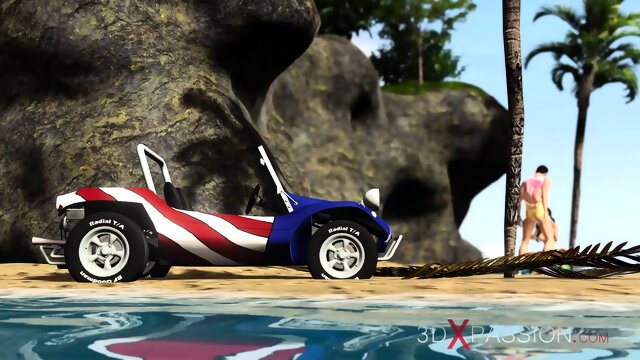 Hot horny brunette has passionate sex on the beach