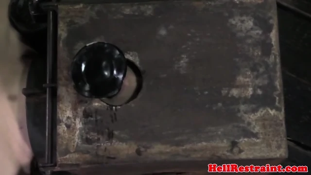 Poor Slave Gets Her Head Locked In A Box And Forced To Suck