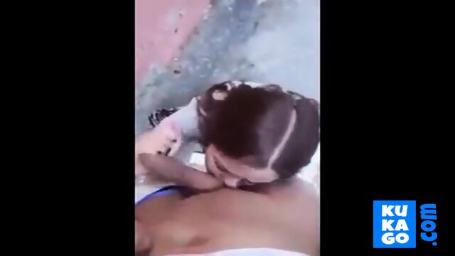 Slutty college chick sucks cock balls deep in alley