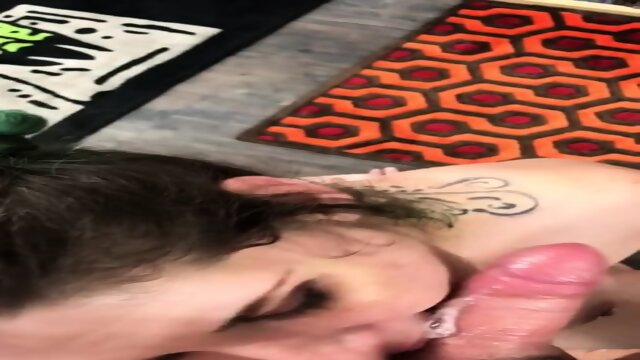 Sloppy spit and deepthroat with huge facial and cum eating