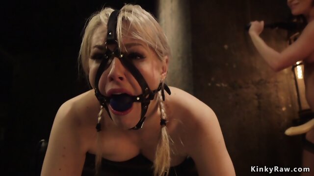 Gagged blonde ass hooked and whipped