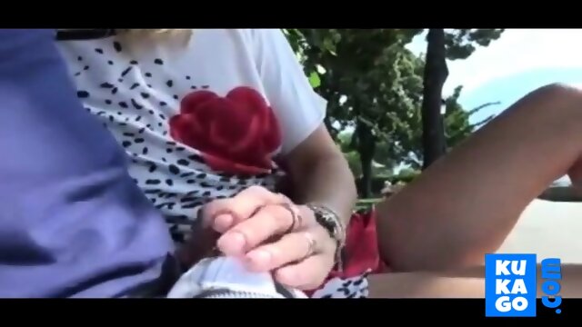 Casual Public Handjob With Cumshot On Her Feet