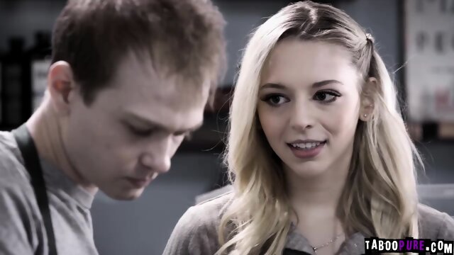 Lily slobbers her BF s hard cock under the table