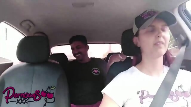 Slutty Latinas crowded car sex while driving