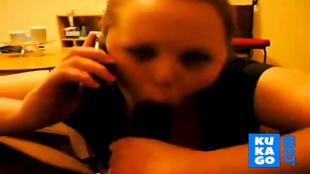 Cheating Girl on Phone With Husband While Sucking a BBC