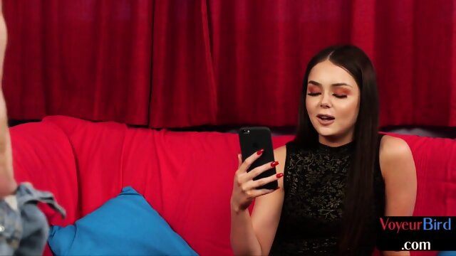 CFNM teen in sexy dress stockings and heels teasing jerker