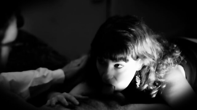 Redhead sucking in black & white