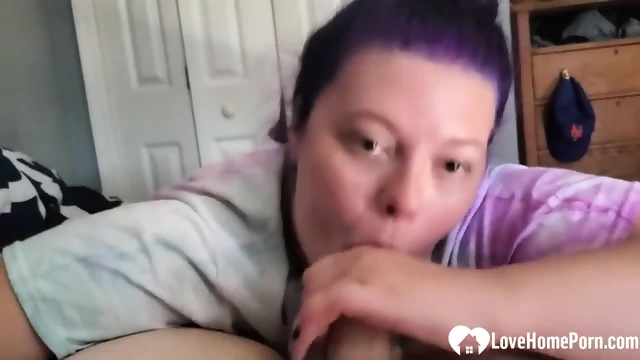 Chubby girl swallows every drop of cum while sucking me of