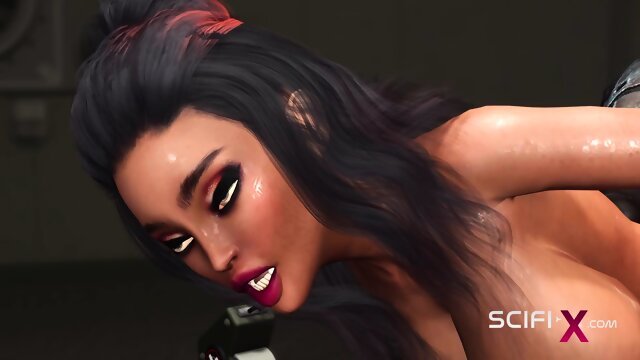 Super sci-fi sex machine and a sexy young ebony in restraints