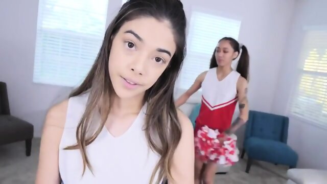 latina sis and her asian bff sharing my big dick pov big tits cumshot facial