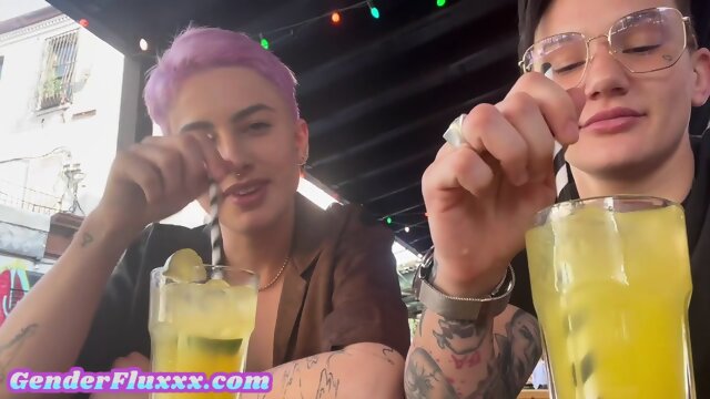 Lesbian inked queer enjoys amateur sex with colored hair GF