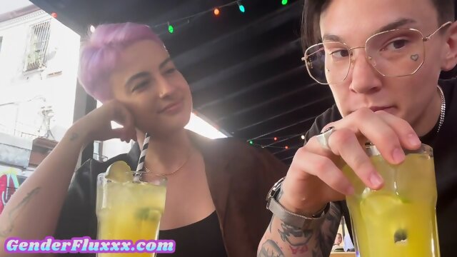 Tattooed amateur lez queer fingering GFs pussy at home